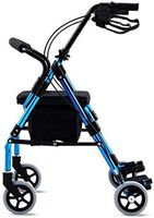 A Four Wheeled Rollator Folding Lightweight Aluminium Walking Frame with Built in Trays for Carrying Personal Items for Adult Seniors Disabled