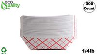 300ct Disposable Paper Food Tray (1/4 LB) - Red Check Food Tray, USA MADE, Recyclable, Biodegradable, Compostable, Great for Picnics, Carnivals, Party, Camping, BBQ, Restaurants, Fries (0.25lb)