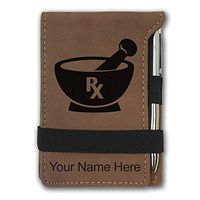 Mini Notepad, Rx Pharmacy Symbol, Personalized Engraving Included (Dark Brown)