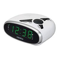 Jensen JCR-175W Digital AM/FM Clock Radio with Battery Backup, Dual Alarm,Sleep & Snooze Functions, 0.9-Inch Green LED Display AUX-in - White