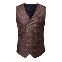 Naladoo Double Breasted Suit Men Wedding Waistcoat Tops Vest Jacket Top Coat Brown