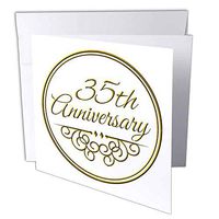 3dRose 35th Anniversary - Gold text Wedding Anniversary Greeting Cards, 6" x 6", Set of 6 (gc_154477_1)