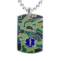 Divoti Deep Custom Laser Engraved Stainless Steel Medical Alert Necklace for Men, Camo Black Tag Medical ID Necklace, Medical Dog Tag w/Free Engraving- 24 Ball Chain -Deep Blue