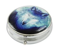 Hiuy Custom Personalized Round Glass Pill Box Pocket Travel Pill Case Vitamin Decorative Protector (Wolf)