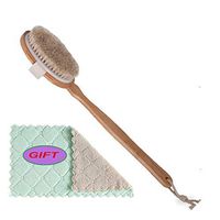 Bamboo Wood Detachable Long Straight Curved Handle Super Soft Horse Mane Hair Cleaning Bath Brush Back Brush Clean The Back Oneself Give a Multi-Purpose Cleaning Towel (Straight handle brown)