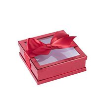 Hammont Clear Window Gift Boxes - Multipurpose Bakery Boxes with Ribbon | Treat Boxes Perfect for Party Favors, Cookies and Cupcakes (Red, 6” x 6” x 2”) (3 Pack)