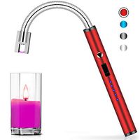 Candle Lighter, haino Rechargeable Electric Arc Lighter with 360° Flexible Neck LED Battery Display and Flameless Windproof Triple Safety Long Lighter (Red)