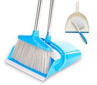 BristleComb Broom and Dustpan Set - Variable Handle Length Broom and Dustpan - Includes: Hand Brush and Dustpan Combo - Lightweight and Upright Stand for Cleaning Your Kitchen, Home, and Lobby (Blue)