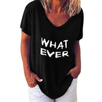 Clearance! Womens Casual V-Neck T-shirt,Loose Short Sleeve Letter Print Blouse Tops Plus Size S-5XL (Black, X-Large)