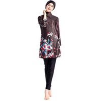 Gojendy Women Floral Printed Bathing Suit for Muslim Loosen Dress Skirt Swimwear Swimsuit (XXXL, Coffee)