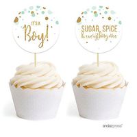 Andaz Press Mint Green Gold Glitter Boy Baby Shower Party Collection, Round Cupcake Topper DIY Party Favors Kit, 20-Pack