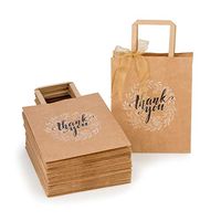 OSpecks 50 Pcs Medium Thank You Gift Bags Bulk with Handle (No Bow or Ribbon), Brown Kraft Paper Bags for Retail Shopping, Wedding, Goodies, Merchandise for Customers or Guests, Size 8x4.75x10 Inches