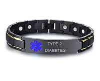 XUANPAI Type 2 Diabetes Brushed Name Plate ID Identity Magnet Therapy Medical Alert ID Bracelet(Black+Blue)