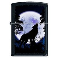 Zippo "Howling Wolf and Moon" Black Matte Lighter, 0024