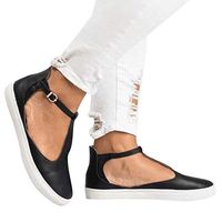 Amlaiworld Women Vintage Out Shoes Round Toe Single Shoes Platform Flat Heel Buckle Strap Casual Shoes Black