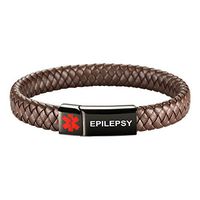 [Engraving]Leather Medical Alert Bracelet - Personalized Medical ID for Men Women Kids Custom Diabetic Alert Bracelet-Brown (23cm(9.05"), Engraving)