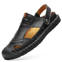 Yomiafy Men's Soft Leather Closed Toe Sandals Breathable Outdoor Casual Beach Slipper (US:6.5, A Nice Black)