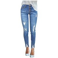 Women's Jeans Button Hole Trousers High Waist Pants Slim Jeggings Fashion Leggings Buttons Fly Fit Denim Skinny Jean Blue