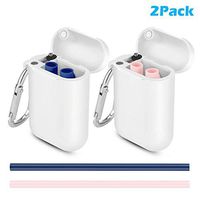 Emoly Reusable Silicone Straws, Portable Collapsible Drinking Straw with Travel Case & Cleaning Brush - 2 Pack, Blue/Pink