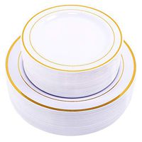 60PCS Heavyweight White with Gold Rim Wedding Party Plastic Plates,Dinnerware Sets,30-10.25inch Dinner Plates and 30-7.5inch Salad Plates -WDF (White/Gold Rim)