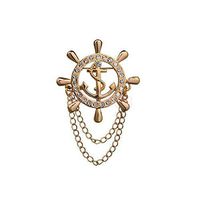 Charm Crystal Rudder Helm w/Chain Brooch Lapel Pin Mens Shirt Suit Accessories Popular Novelty Creation Jewelry Party Woman Girl Jewerly Cheap | Color - Gold