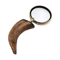 Handheld 3X Magnifying Glass with Brown Sheep Horn Handle in Gold Tone