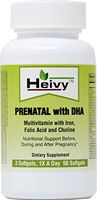 Heivy Prenatal Multivitamins with DHA 250 mg, Multivitamin with Iron, Folic Acid, and Choline, Pregnancy Nutritional Support, 90 Softgells
