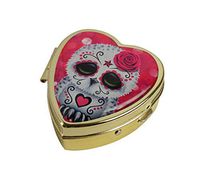 MaXing Personalized Cute Pink Day of The Dead Sugar Skull Owl Custom Gold Glass Heart Pill Case Stainless Steel Pill Box Decorative Case