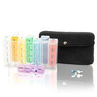 Large 7-Day / 28 Compartments Neoprene Pill Box with Designer Storage Case Daily and Weekly Vitamin, Medicine, Capsule Organization (Black)