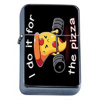 Pizza Fitness Flip Top Oil Lighter Em1 Smoking Cigarette Silver Case Included