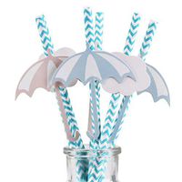 BIO CIRCLE 48 Pack Biodegradable Paper Straws with Stickers- Blue Wave Umbrella Stickers Drinking Straws for Beverage, Party Supply, Christmas Celebration, Picnics, Wedding and Birthday Decoration