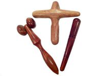 Thai Traditional Reflexology Massage, Three Wooden Tools, X-Shape for Hand, Roller for Foe Face and Stick for Foot Massage, Set 3pcs