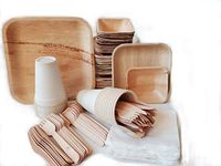 Eco Only Disposable Rustic Plates Palm leaf plates10",7" 4.5" Compostable Plates,Disposable Dinnerware set with Cutlery|Palm Plates Disposable with Cutlery Napkins Heavy Duty Biodegradable Utensils