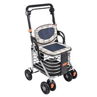 Rolling Walkers Shopping Cart Portable Walker Old Man Trolley Folding Wheelchair with Seat Home Grocery Shopping Cart Double Brake Gift Can Bear 120 Kg (Color : Silver, Size : 485090-94cm)