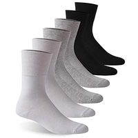 Facool Women's Men's Diabetic Extra Wide Crew Socks with Non-Binding,Loose Top,Seamless Toe 6 Pairs Black&Grey&&White X-Large