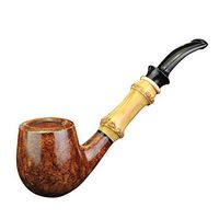 FULUSHOU Mediterranean Briar Wood Tobacco Pipe, Engraving Process, Golden Bamboo Bend Type Tobacco Pipe