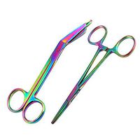 LAJA IMPORTS New Premium Multi Titanium Rainbow Color Lister Bandage Scissors 5.5" + Straight HEMOSTAT FORCEP 5.5" (Set of 2)