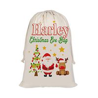 KafePross Deer and Christmas TreeCotton Linen Drawstring Santa Sack Custom Bag 12"x15"