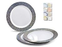 " OCCASIONS" 120 Plates Pack, Heavyweight Disposable Wedding Party Plastic Plates (7.5'' Appetizer/Dessert Plate, Hollywood in White & Silver)