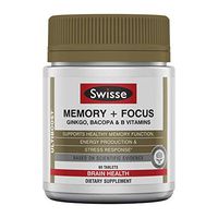 Swisse Ultiboost Memory + Focus Supplement | Ginkgo Biloba, Bacopa & B Vitamins to Support Brain Health, Mental Alertness, Concentration and Focus | 60 Tablets