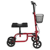 Kanizz Dual Brake Medical Steerable Folding Knee Walker, Handle&Knee Platform Adjustable Walking Aids Knee Scooter w/Shopping Basket, Knee Bike, Great for Injury Sportman Leg Surgery, Red