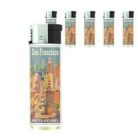 Refillable Electronic Lighter Set of 5 Pieces D-048 San Francisco, California - United Air Lines - Cable Car in Chinatown - Vintage Airline Travel