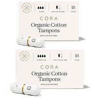 Cora Organic Cotton Non-Applicator Tampons; Chlorine & Toxin Free - Variety Pack - Super/Super Plus (36 Count)