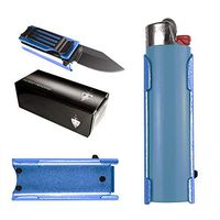 Lighter Holder With Folding Pocket Knife, For BIC Lighter Holder Only (Lighter Not Included) (Blue)