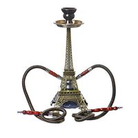 Eiffel Tower Shisha Hookah Set with Everything, 2 Hose Hookah Combo Kit Set 16" Sheesha Narghile Glass and Metal Shisha Set Bar Nightclub Party Must