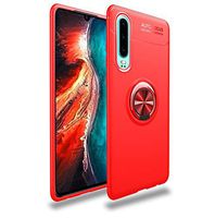 JUNXI Phone case Phone Cover Metal Ring Holder 360 Degree Rotating TPU Case for Huawei P30(Black+Black) Full Body Protection (Color : Red+Red)