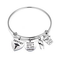 bobauna Dentist Bracelet Stainless Steel Medical Caduceus Tooth Dental Floss Charms Adjustable Wire Bangle Bracelet Dental Hygienist Gift (Dentist Bracelet)