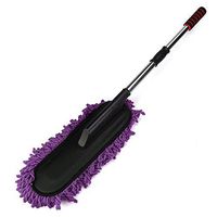 Car Wash Brush Duster, Microfiber Car Wheel Window Detailing Brush Mitt Cleaner Soft Head Scraper Hose Attachment for Interior Exterior Vehicle Wash with Extendable Long Handle Soap Dispenser (Purple)