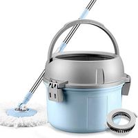 XSWZAQ 360° Spinning Floor Mop and Bucket Set with 2 Microfibre Heads | Easy Wring | Adjustable Height -blue