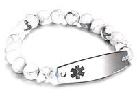 JF.JEWELRY Tiger Eye Beaded Medical Alert ID Bracelet for Men and Women,Free Engraving,7.5 inch (White Turquoise)